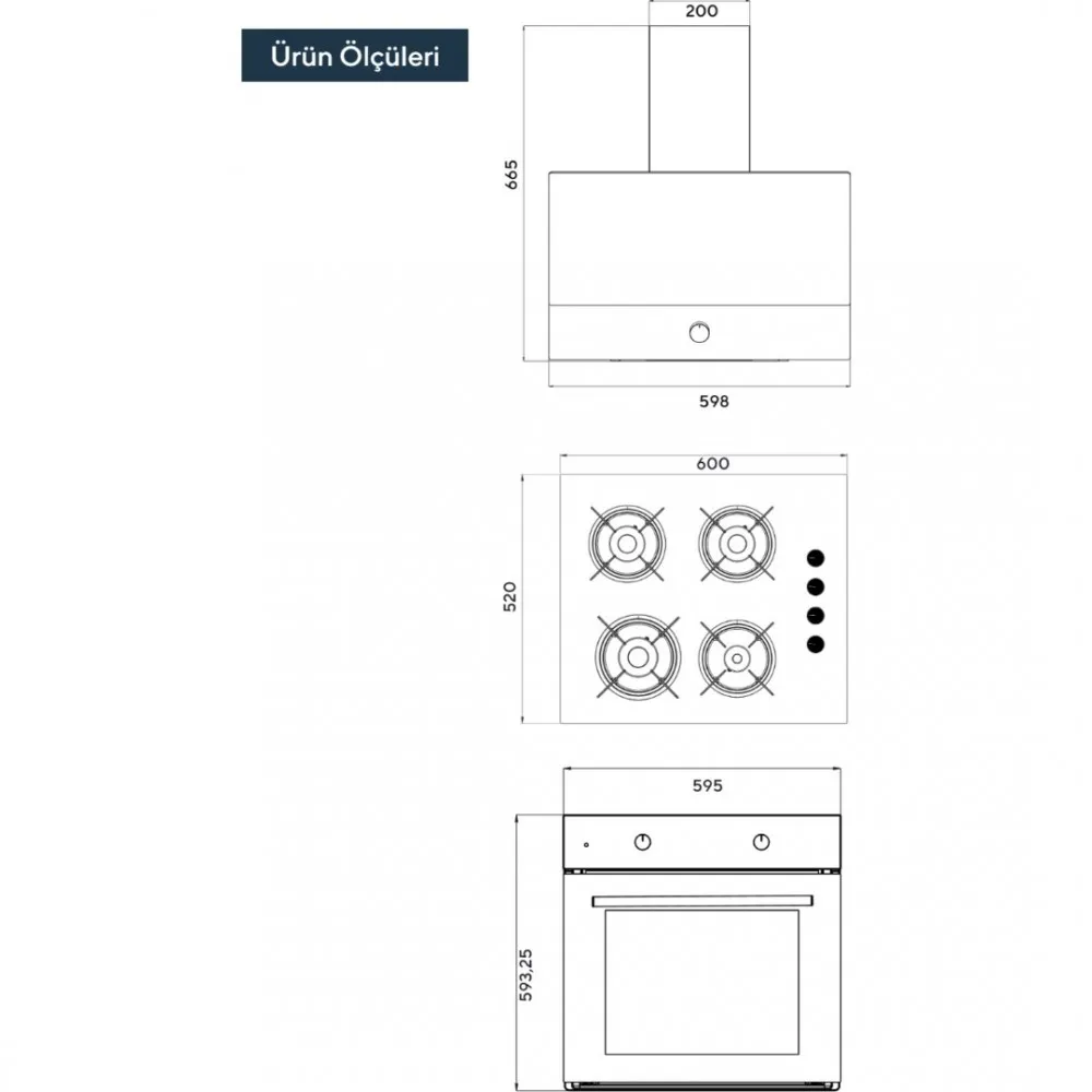Kumtel Home Siyah Cam Ankastre Set (DA6-830 Davlumbaz + KO-40 TAHDF Ocak+ B66-S2 Fırın) - Görsel 2